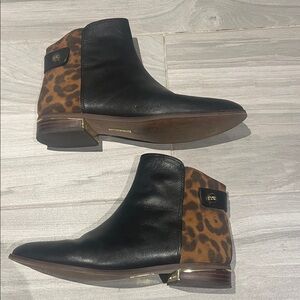 Leopard Print Black Ankle Boots